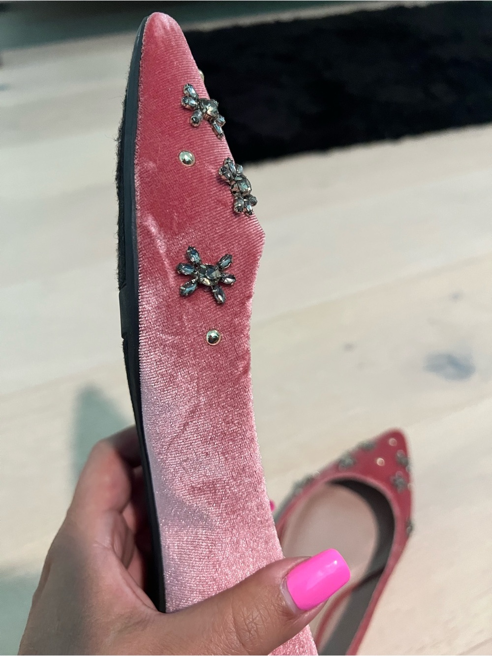 Circus by Sam Edelman Pink Velvet Jeweled Pointed-Toe Flats - Picture 12 of 13